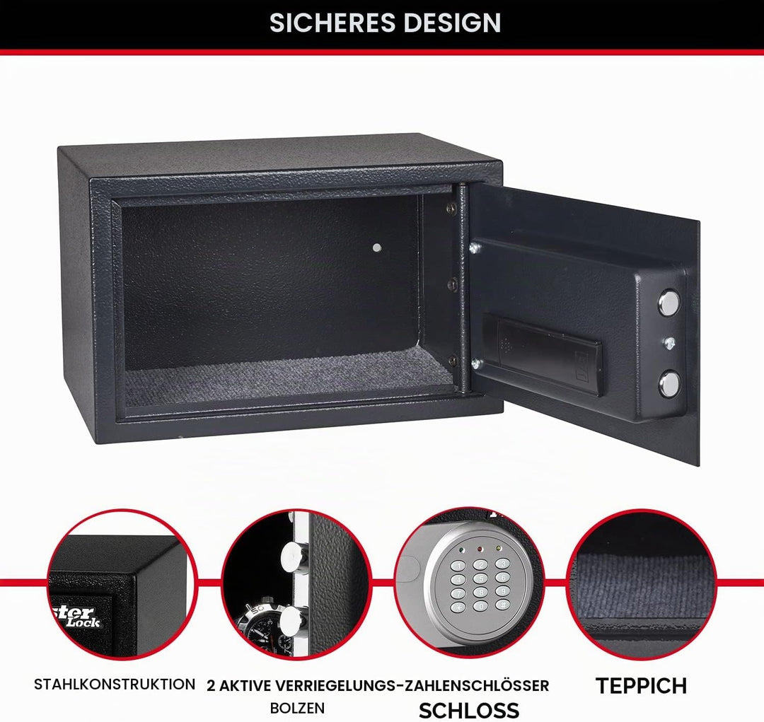 Master Lock Tresor mit Zahlenschloss, elektronische Kombination, 16 L, 22 x 35 x 27 cm Kombinationss