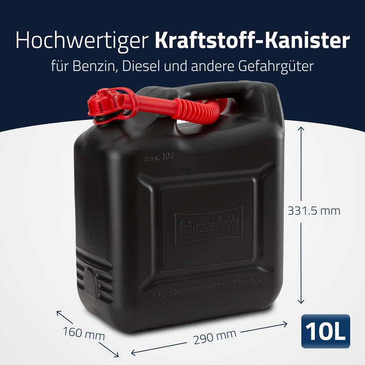 hünersdorff Kraftstoff-Kanister 862800 COMPACT 10l für Benzin, Diesel und andere Gefahrgüter, UN-Zul