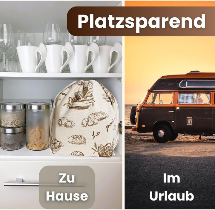 slowroom Brotbeutel zur Brotaufbewahrung und Frischhalten 3 in 1 - Brotkorb Stoff - Brottasche aus B