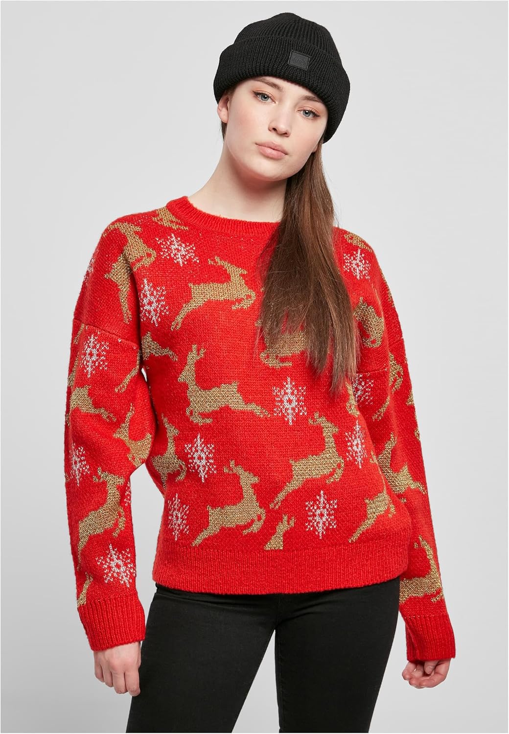Urban Classics Damen Pullover Ladies Oversized Christmas Sweater, Sweatshirt mit weihnachtlichem Mot