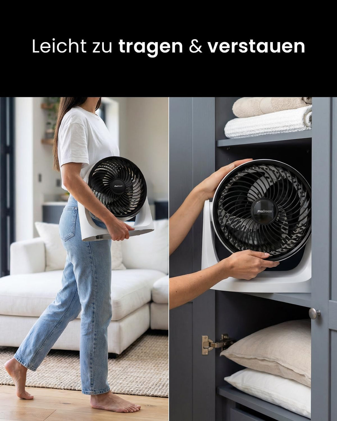 Pro Breeze AirFlo Mini Tischventilator – Leiser Turbo Ventilator mit 3 Stufen, 90° Neigung und kraft
