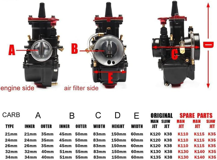 Hippotech Vergaser PWK 21 mm Motorradvergaser, für 50 cc bis 100 cc Power Jet Vergaser Carb Racing U