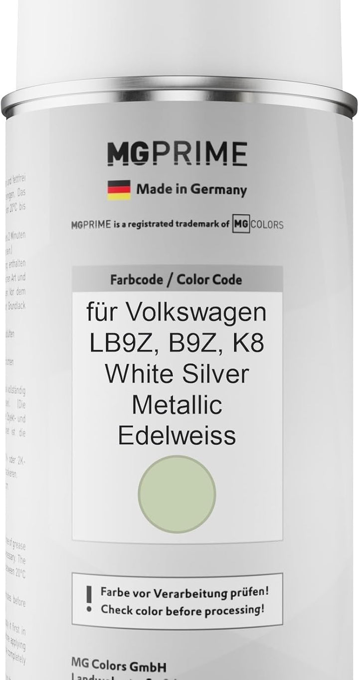 MG PRIME Autolack 2K Spraydosen Set für Volkswagen VW LB9Z / B9Z / K8 White Silver Metallic/Edelweis
