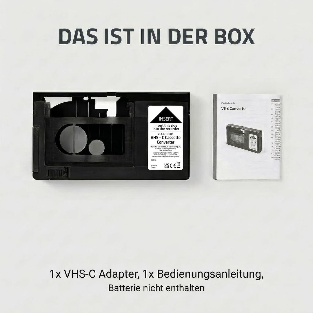 Nedis VHS-Konverter - Konvertierung: VHS-C auf VHS - Plug & Play - Schwarz