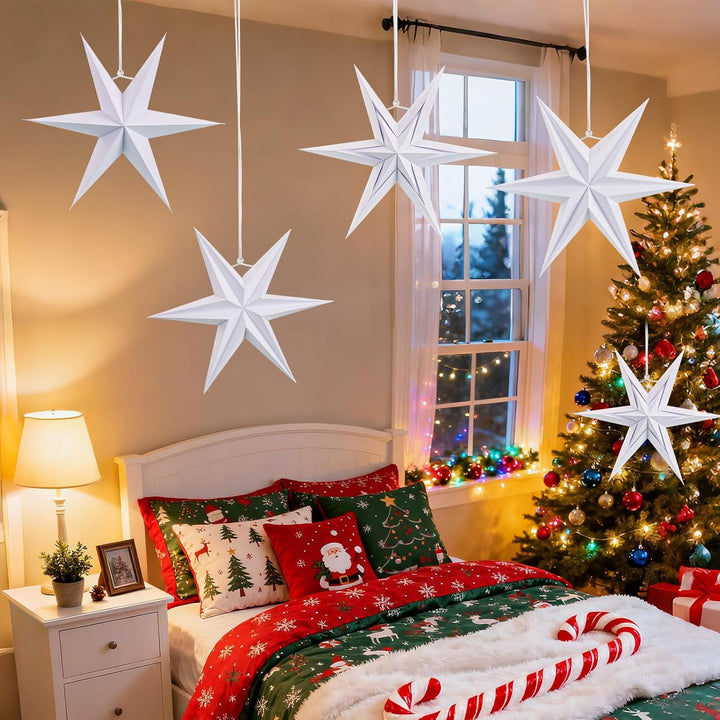 EASY JOY 5 Stück Papiersterne Weihnachten Weisse,6 Zacken Faltsterne,Papiersterne Zum Aufhängen,Weih