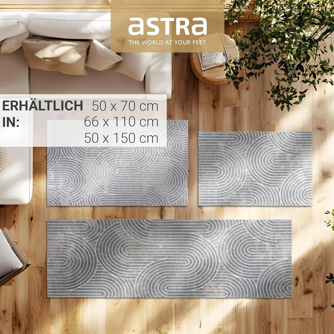 Astra rutschfeste Sauberlaufmatte innen - Kringel hellgrau 50 x 70 cm - Wohnraum Fussmatte Design -