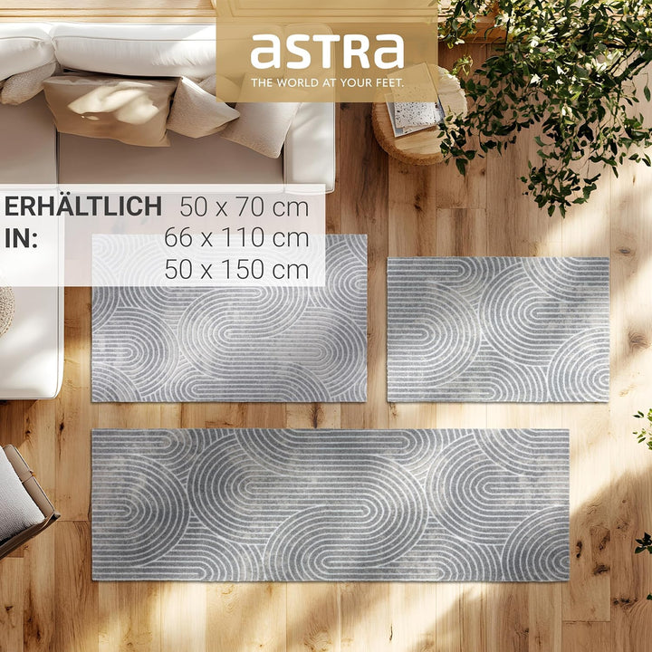 Astra rutschfeste Sauberlaufmatte innen - Kringel hellgrau 50 x 70 cm - Wohnraum Fussmatte Design -
