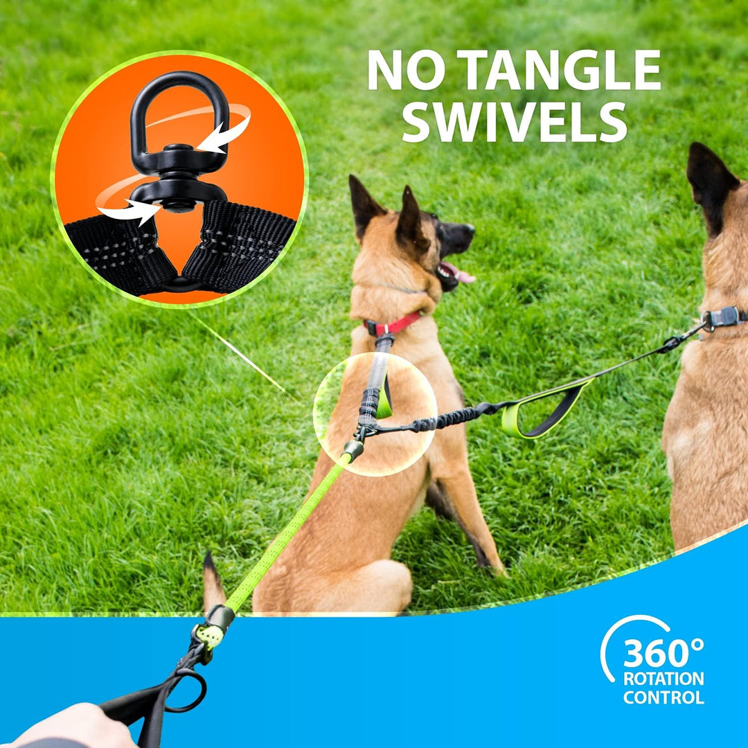 Hundeleine für 2 Hunde mit Bungee Verlängerung für Grosse und Mittelgrosse Hunde mit Ruckdämpfer | R