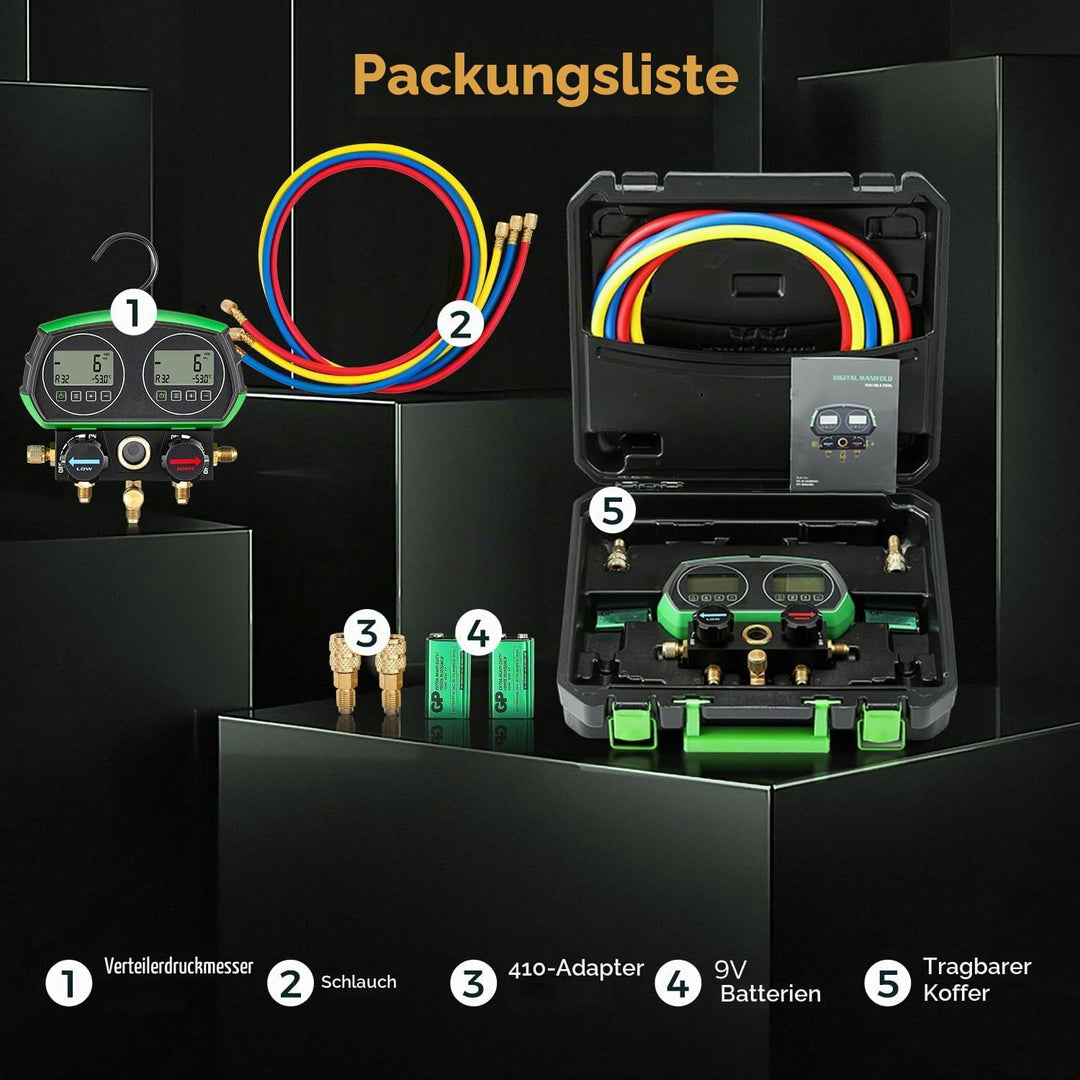 Bonvoisin HVAC Digitales Verteiler-Messgerät, 90-Arten Kältedaten, Dual Screen Display, mit Kühlmitt