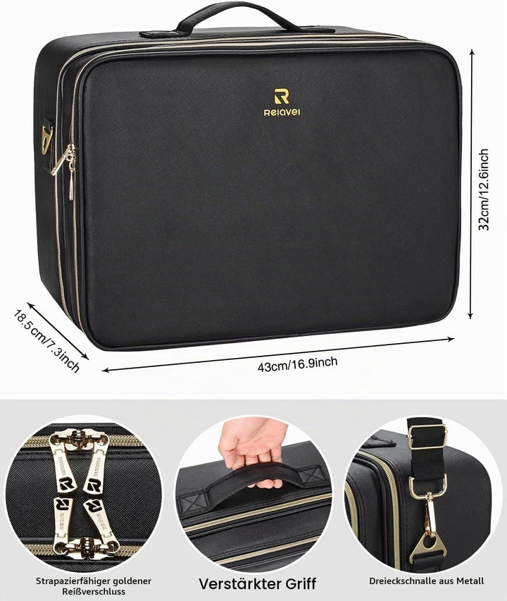 Relavel Extra Grosse Makeup Tasche Leder Reise Makeup Zug Tasche Professionelle Makeup Künstler-Tasc