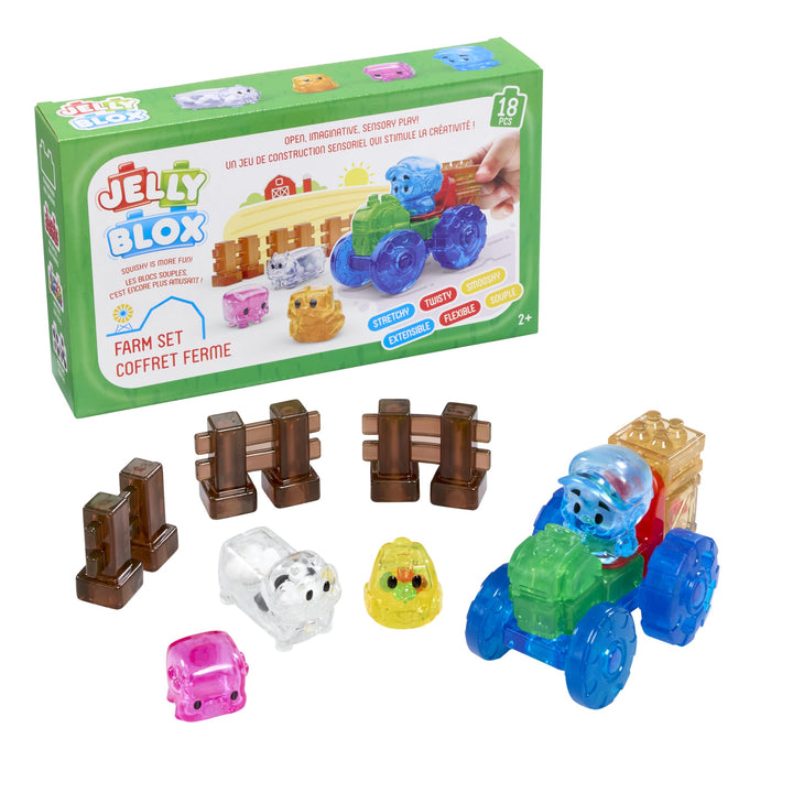 Jelly Blox - Farm Set, Sensorisches Spielzeug für Kinder ab 2 Jahren, Bauset mit 18 weichen, Sensori