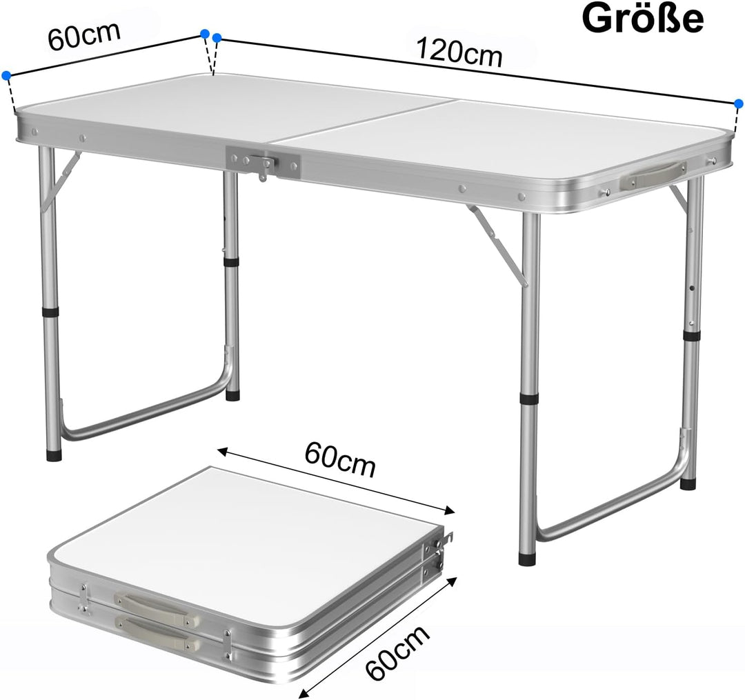 Campingtisch Klapptisch 120x60cm Höhenverstellbar 55/62/70cm, Leicht & Kompakt Klapptisch mit Alumin
