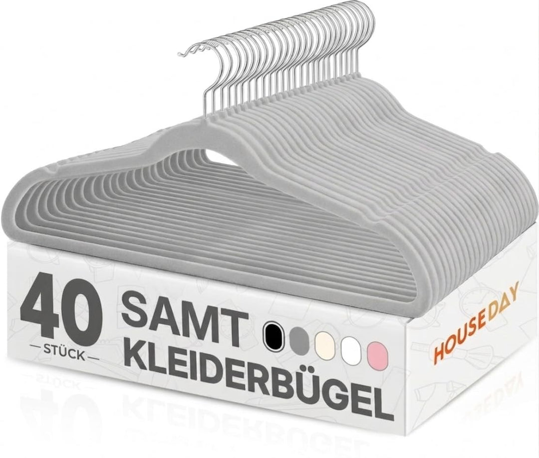 HOUSE DAY Kleiderbügel Samt 40 Stück, rutschfeste Schmale Bügel als Kleiderbügel Platzsparend design
