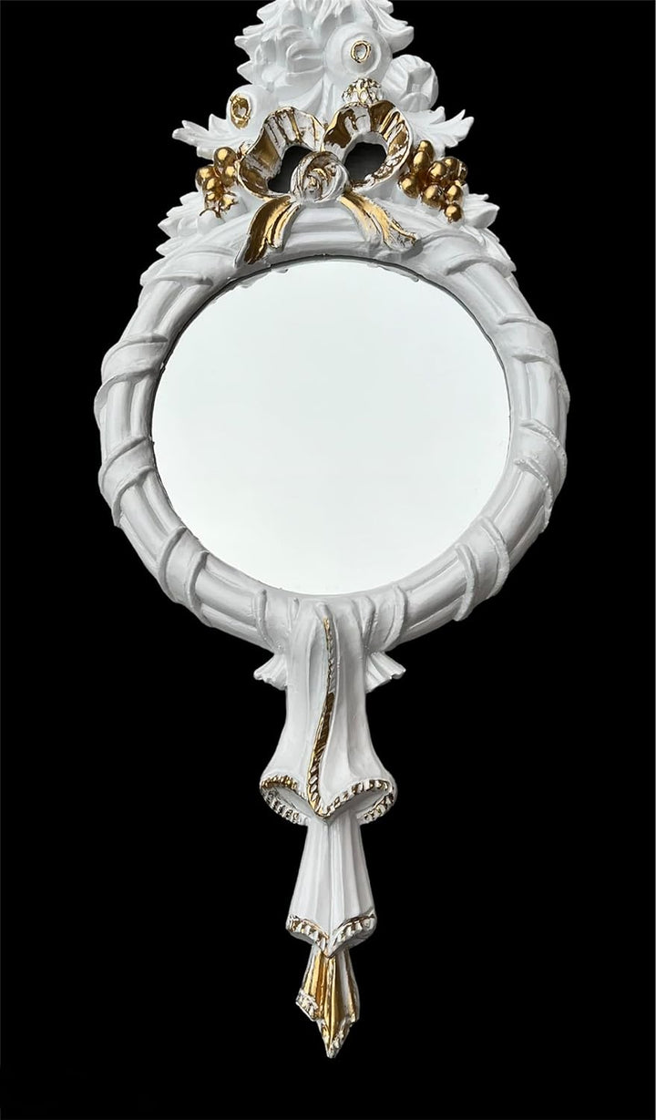 Wandspiegel Barock Rund Weiss Gold Badspiegel 62 x 24 cm Flurspiegel Prunkspiegel Rundespiegel Antik