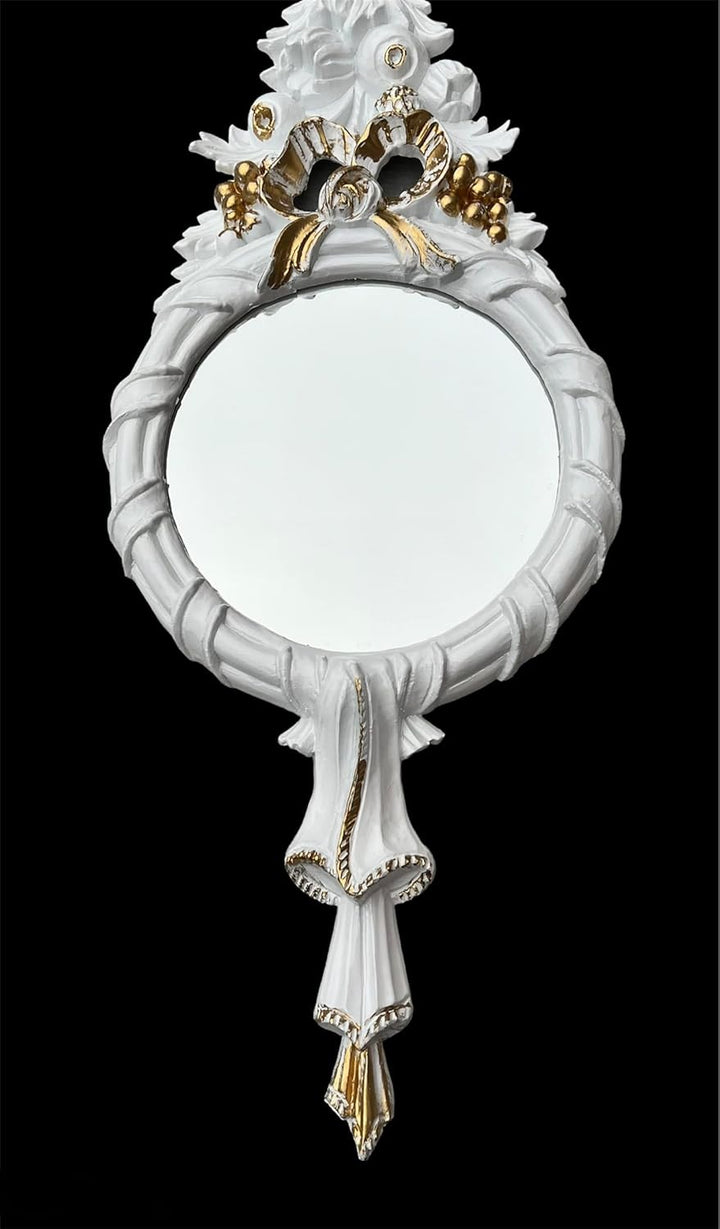 Barock Spiegel Weiss Gold Rund Italienische Wandspiegel Antik 62x24 Modern Deko Dekorativer Wanddeko