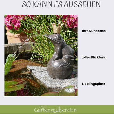 Wasserspeier Froschkönig auf Kugel mit Solarpumpe 19cm für Miniteich als Teichdeko - Gartendeko