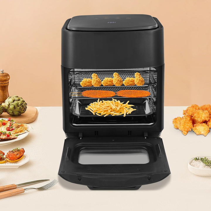 15L Minibackofen Heissluftfritteuse, Heissluft-Backofen 1400W mit 3 Zubehör, Heissluftfritteuse mit