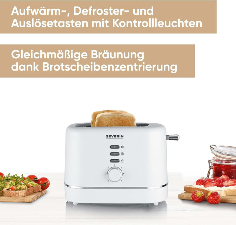 SEVERIN Automatik-Toaster, für 2 Scheiben, Brötchenaufsatz aus Edelstahl, Aufwärm- & Defrosterfunkti