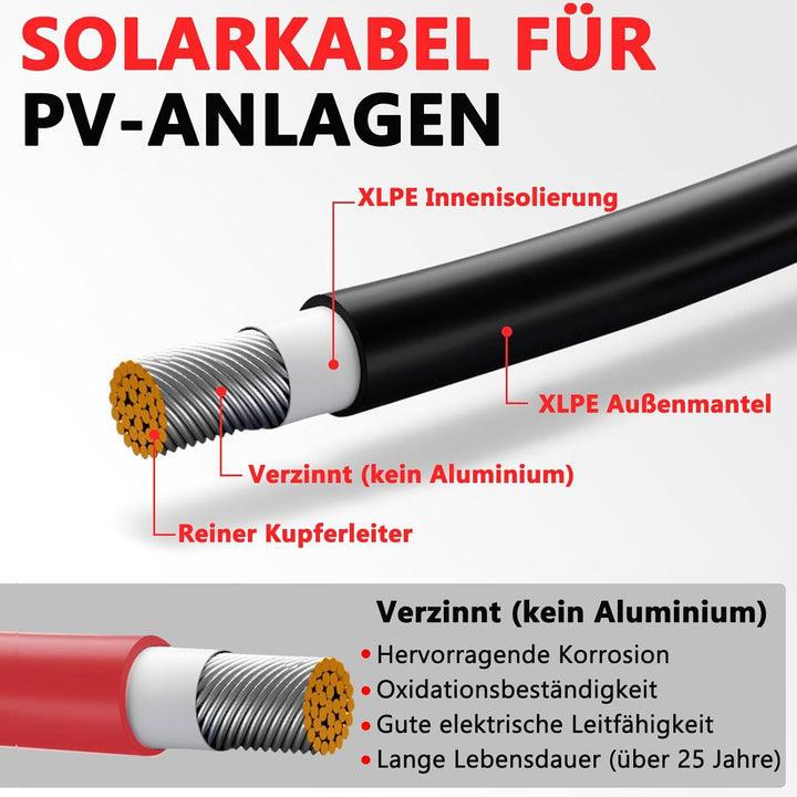Oududianzi 2x3m Solarkabel 4mm2, Solarkabel Verlängerung 1/2/3/5/10/15/20/30m, Photovoltaik Kabel 4m