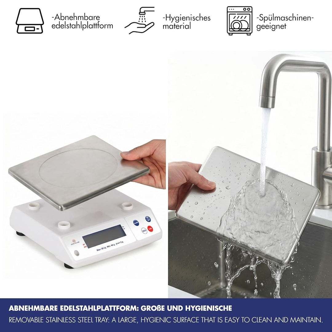LOUIS TELLIER | Professionelle Elektronische Waage | 30 kg | IP53 | Genauigkeit 2 g | Abnehmbare Waa