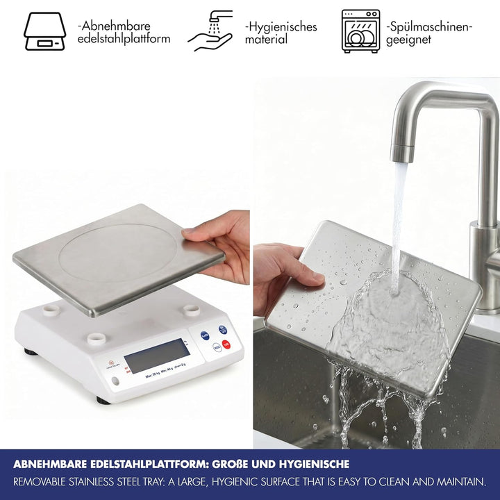 LOUIS TELLIER | Professionelle Elektronische Waage | 30 kg | IP53 | Genauigkeit 2 g | Abnehmbare Waa
