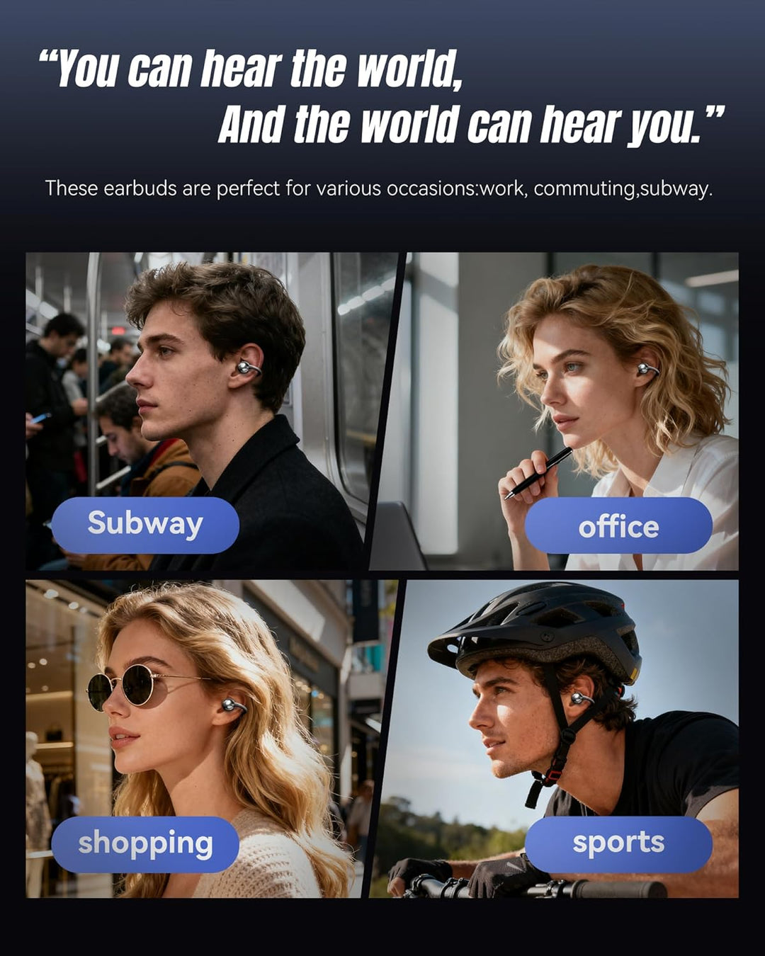King Lucky Open-Ear-Kopfhörer Kabellos Bluetooth 6.0–Clip-On-Ohrhörer mit Mikrofon,mit Akkuanzeige,5