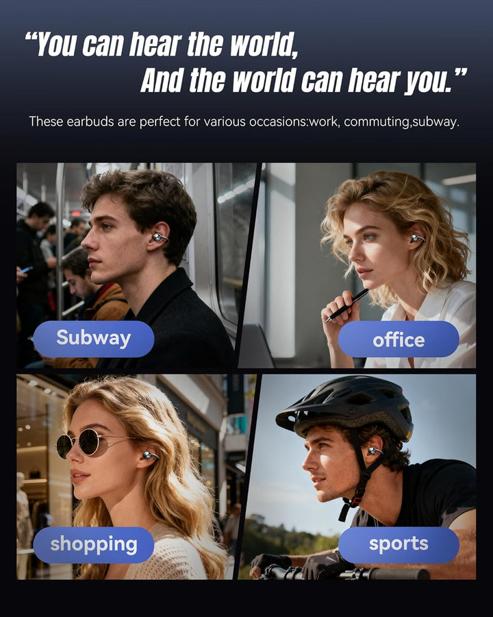 King Lucky Open-Ear-Kopfhörer Kabellos Bluetooth 6.0–Clip-On-Ohrhörer mit Mikrofon,mit Akkuanzeige,5