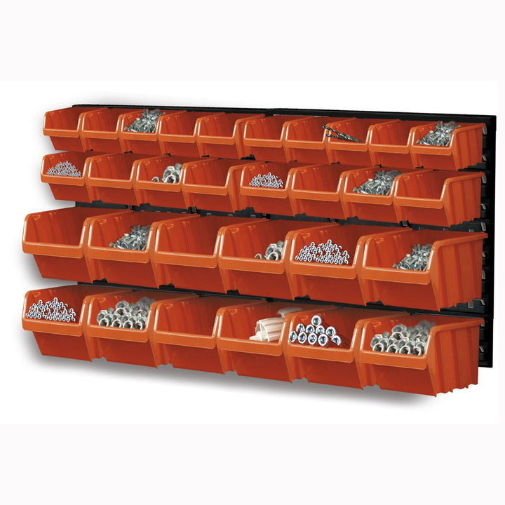 Wandregal mit 30 Sichtboxen mit 2 Wandplatten als Wandregal oder Stapelboxen lose stapeln