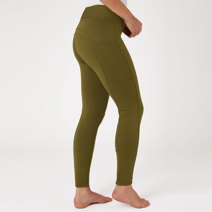 HORZE Damen Thermoreitleggings Active mit Handytasche, Winterreithose, Thermo Reithose Damen 34 Oliv