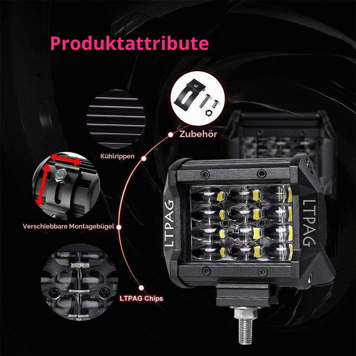 LTPAG Zusatzscheinwerfer, 2 x 72W Cree LED Arbeitsscheinwerfer 4 Zoll 7200LM 6000K IP68 Wasserdicht