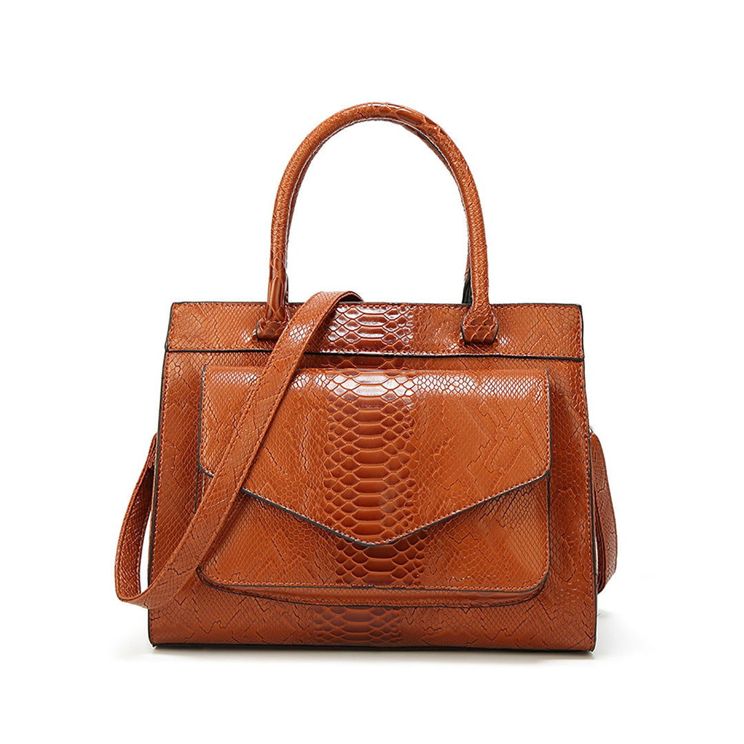 Damen Henkeltasche mit Schulterriemen aus PU-Lackleder Schlange Textur Schultertasche Umhängetasche