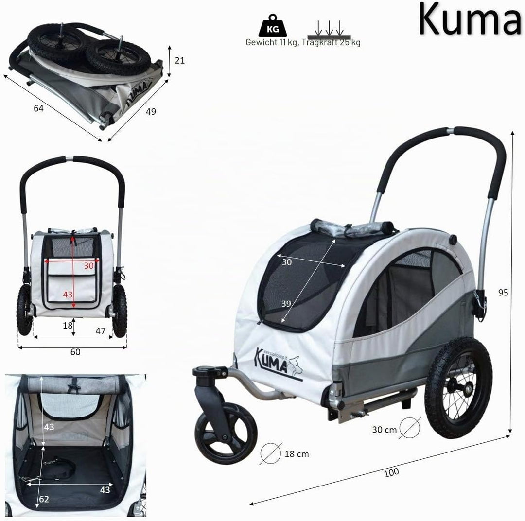 Papilioshop Kuma – Hundeanhänger, Hundewagen, Fahrradanhänger und Buggy für Hunde, Klappbar, Leicht