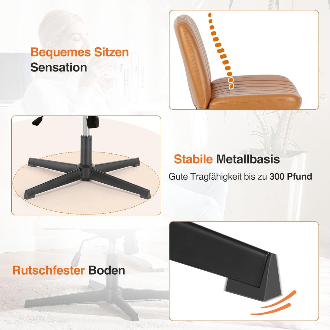 Sweetcrispy Bürostuhl Ohne Armlehnen, Schreibtischstuhl mit PU-Leder, Lesesessel mit Breiterem Polst