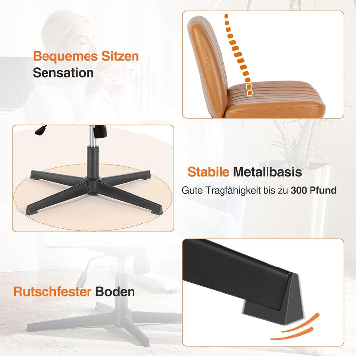 Sweetcrispy Bürostuhl Ohne Armlehnen, Schreibtischstuhl mit PU-Leder, Lesesessel mit Breiterem Polst