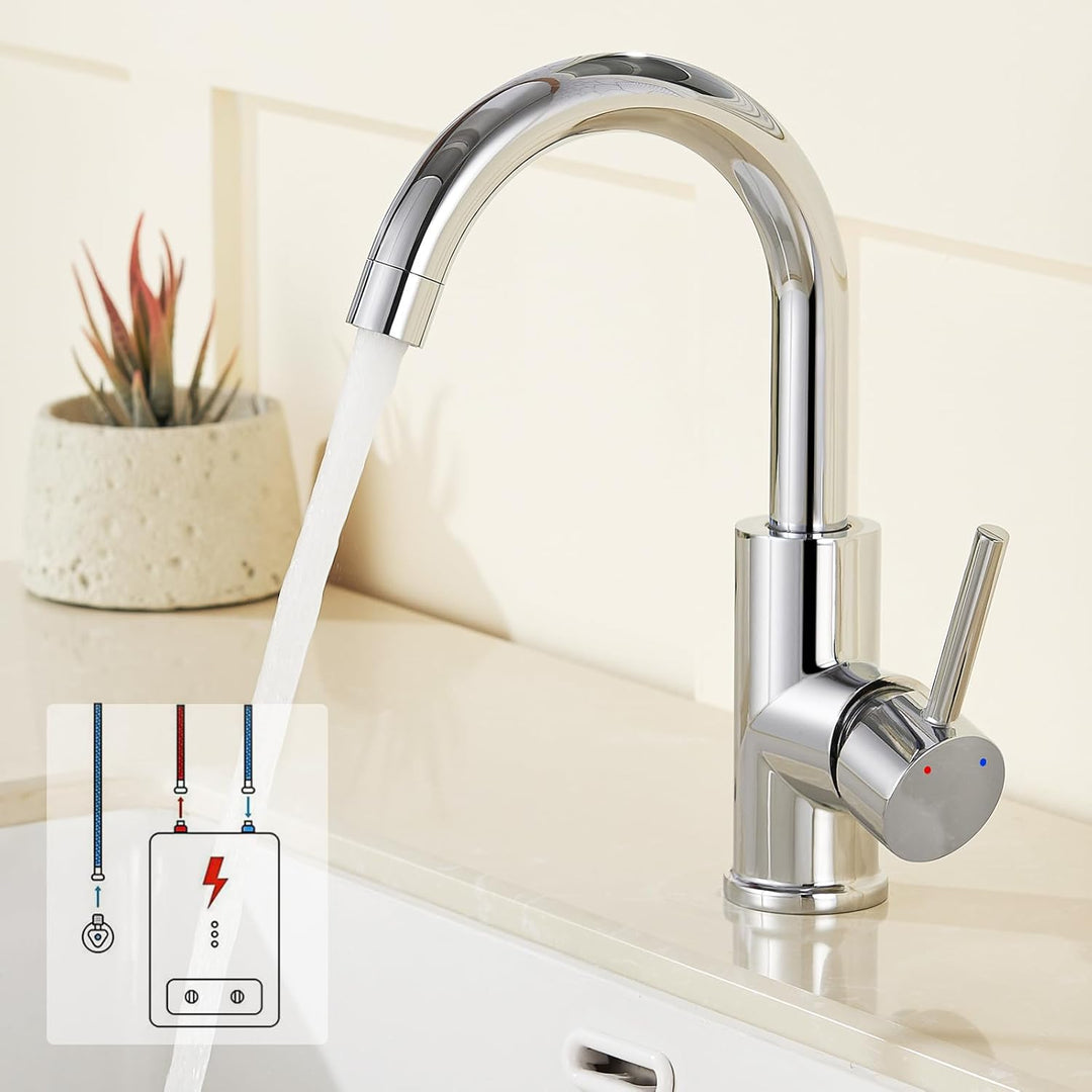 Auralum Küchenarmatur Niederdruck Armatur Küche/Bad, 360°Drehbar Wasserhahn Küche Niederdruck mit 3