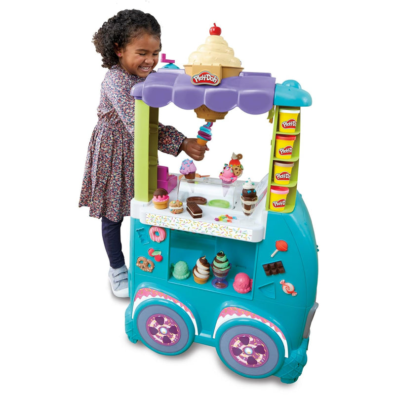 Play-Doh Kitchen Creations Grosser Eiswagen, Spielset mit 27 Accessoires, 12 Dosen und realistischen