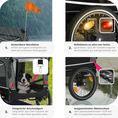 tectake® Fahrradanhänger multifunktional - als Hunde Anhänger Wagen für Fahrrad und e Bike, Jogger o