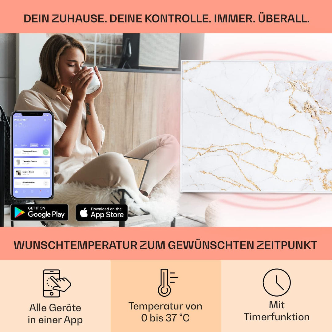 Klarstein Infrarotheizung mit Thermostat, 500W Elektroheizung, Smart Home Bild-Infrarotheizung zur W