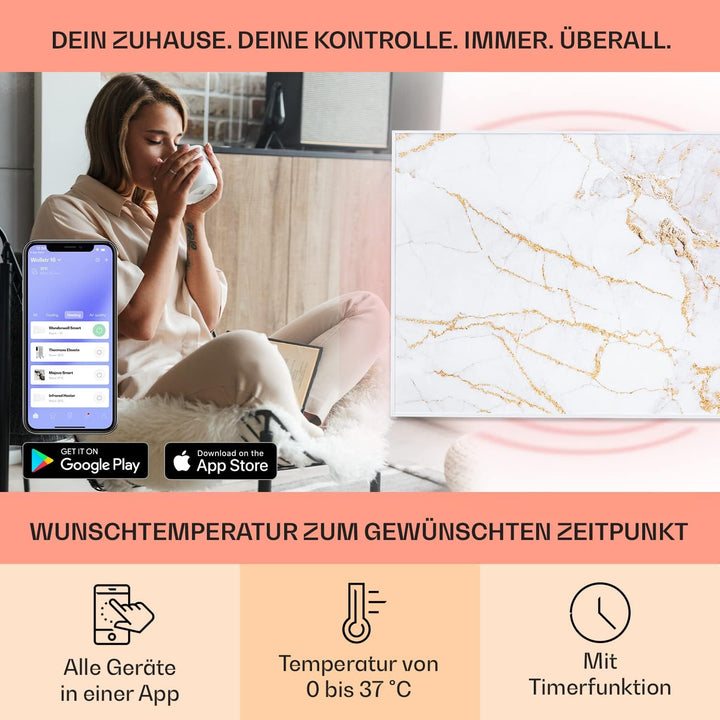 Klarstein Infrarotheizung mit Thermostat, 500W Elektroheizung, Smart Home Bild-Infrarotheizung zur W