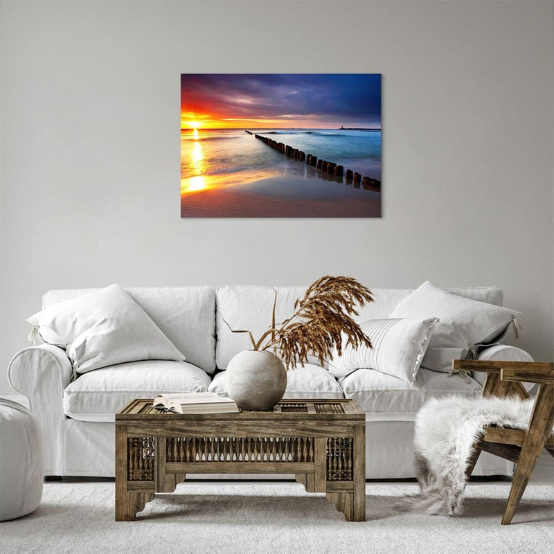 Bilder auf Leinwand Meer Küste Strand Sonnenaufgang Leinwandbild 70x50cm Wandbilder Dekoration Wohnz