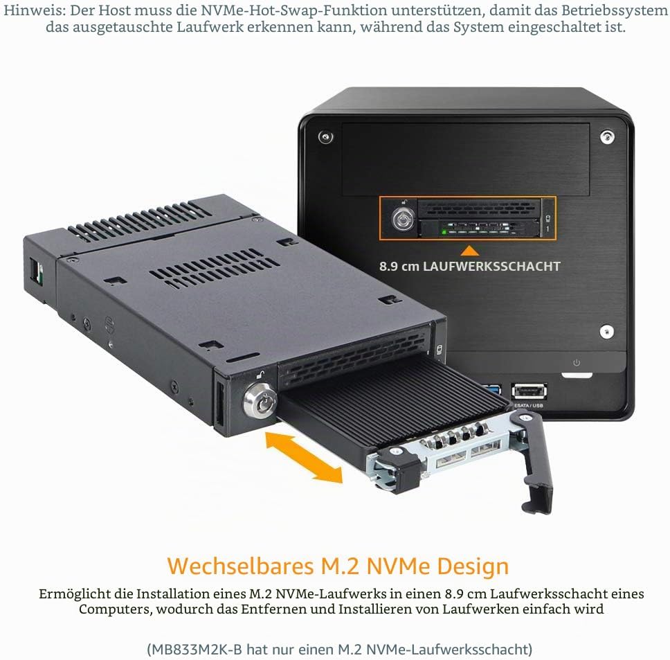 ICY DOCK M.2 NVMe PCIe SSD zu MiniSAS HD SFF-8643 Wechselrahmen mit entnehmbarem Einschub/Tray kompa