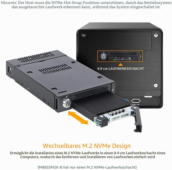 ICY DOCK M.2 NVMe PCIe SSD zu MiniSAS HD SFF-8643 Wechselrahmen mit entnehmbarem Einschub/Tray kompa