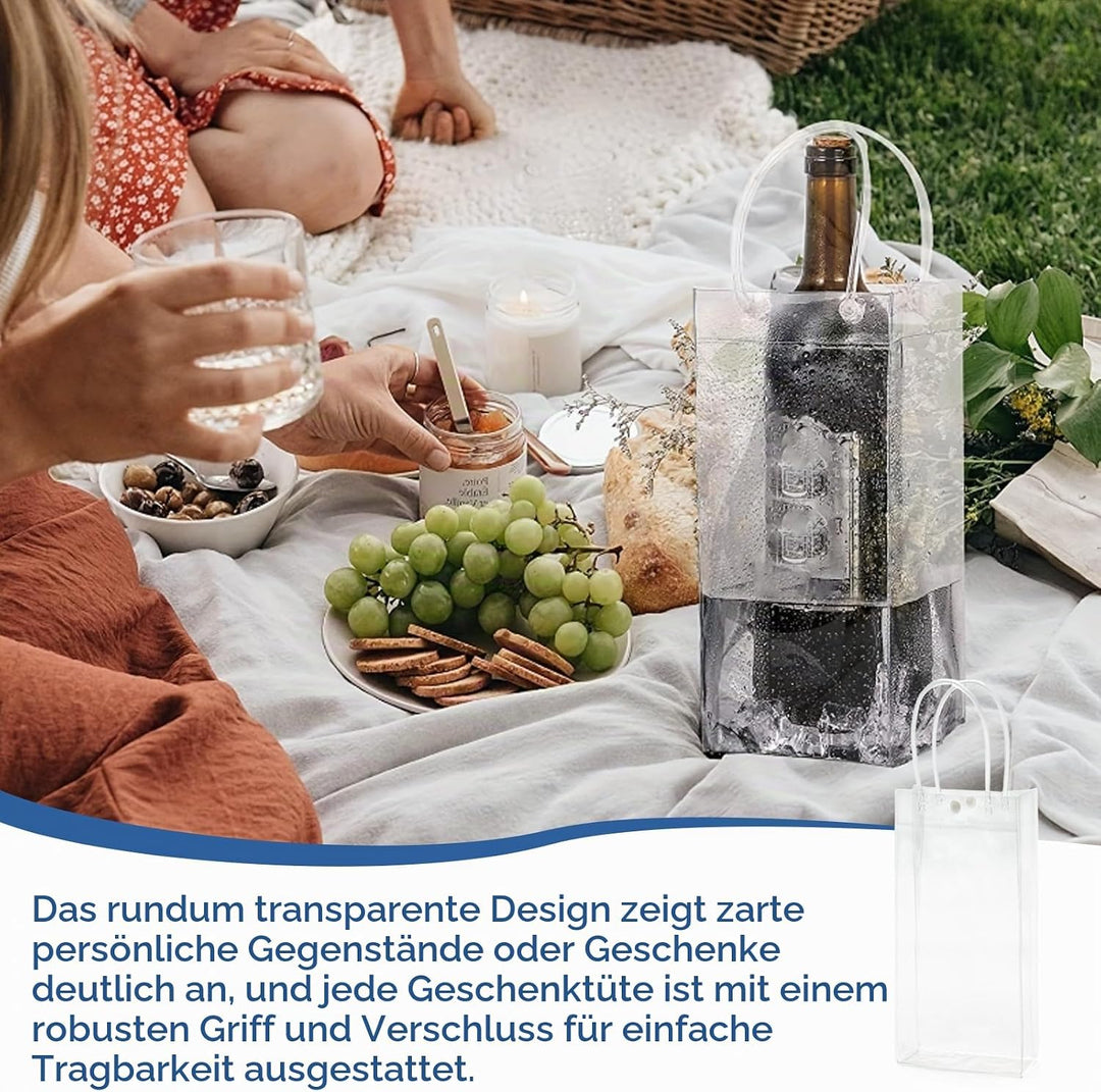 12 Stück Flaschenkühler Eistasche Kühltasche: 25 * 10 * 10cm PVC Eisbeutel Flaschenkühler, Transpare