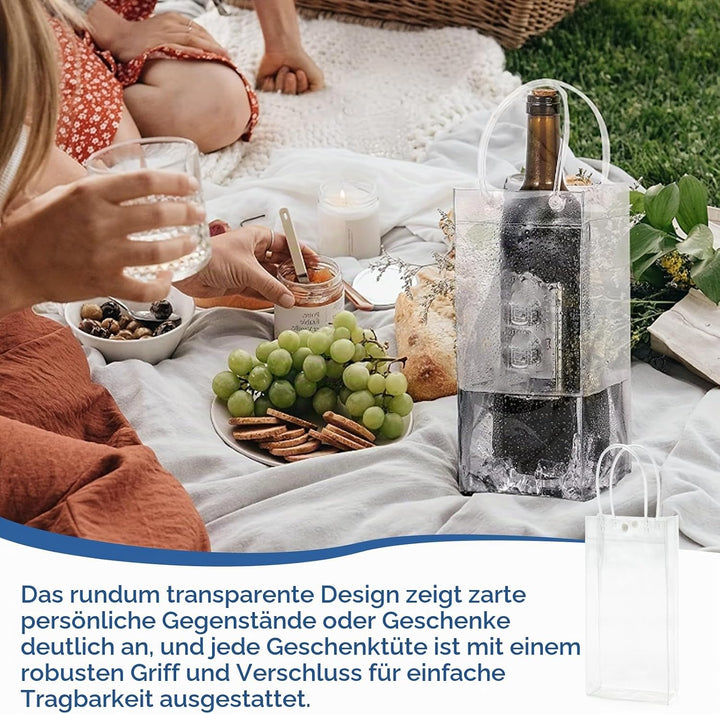 12 Stück Flaschenkühler Eistasche Kühltasche: 25 * 10 * 10cm PVC Eisbeutel Flaschenkühler, Transpare