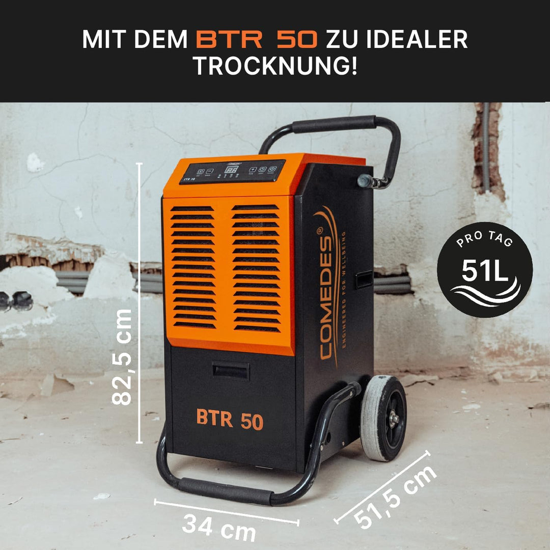 Comedes Bautrockner Luftentfeuchter BTR 50 (max. 51 Liter / 24h) Geeignet für Räume und Keller bis 1