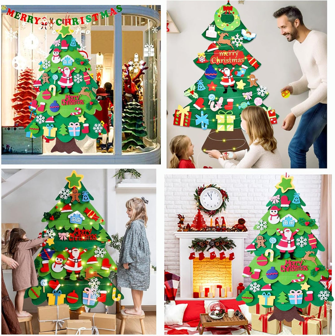 OUQIWEN Filz Weihnachtsbaum,DIY Filz-Weihnachtsbaum mit 32 Stück Abnehmbaren Hängenden Ornamenten,Ho