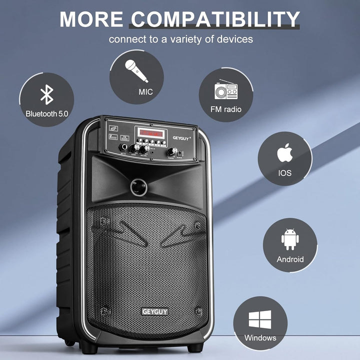 Tragbare Karaoke Maschine, 8 Zoll Mobile PA Anlage mit 2 drahtlosem Mikrofone, Wiederaufladbar Bluet
