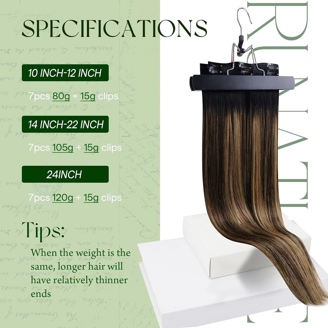 RUNATURE Echthaar Extensions Clip in Balayage 50cm 120g Echte Natürlich Schwarz Und Braun bis Blond