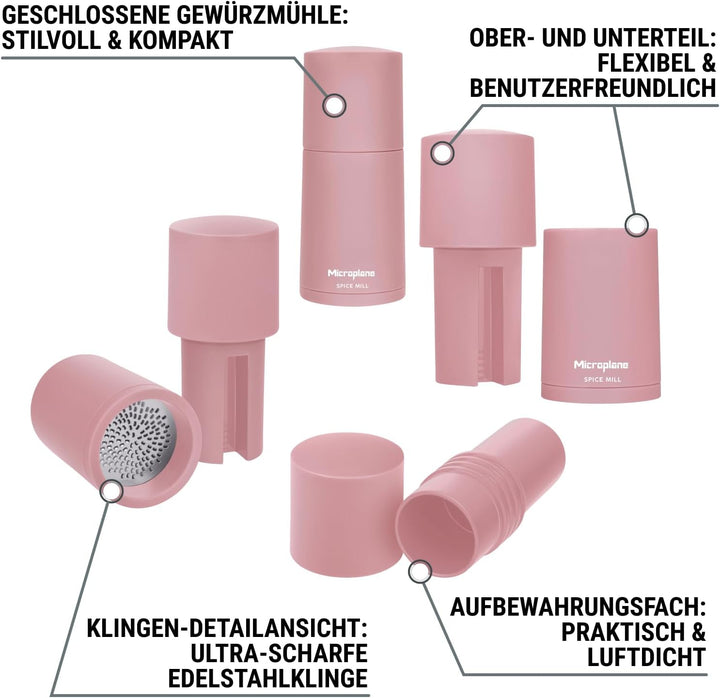 Microplane Gewürzmühle 2in1 – Altrosa | Manuelle Mühle mit rasiermesserscharfer Edelstahlklinge | Re