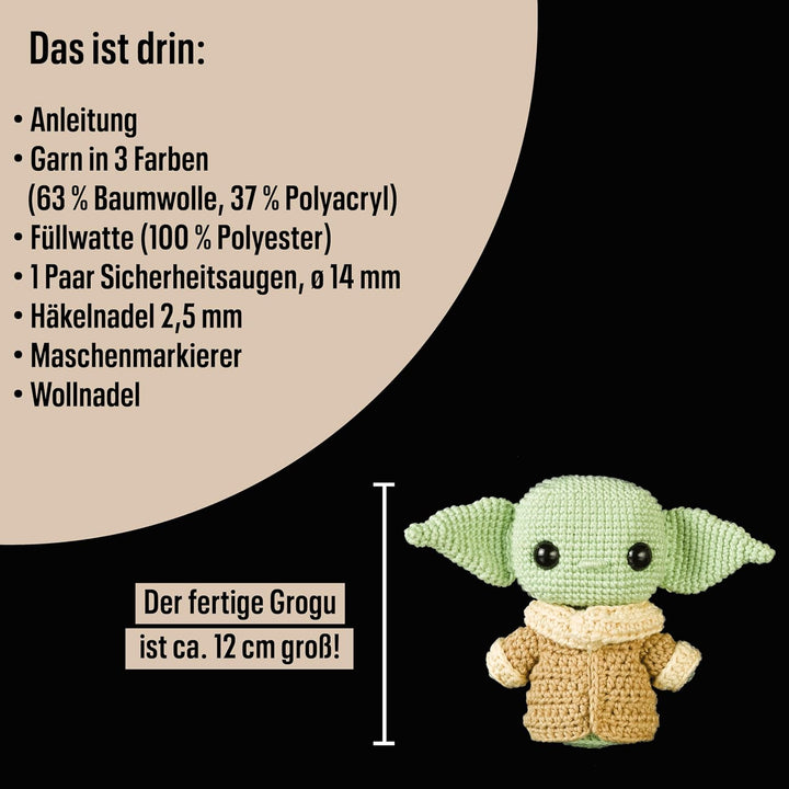 Funkogurumi Grogu. Das inoffizielle Häkelset: Anleitung, Garn in 3 Farben (63% Baumwolle, 37% Polyac